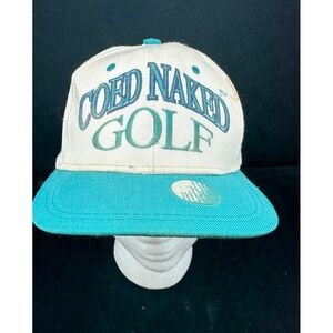 Vtg 90s Coed Naked Golf SnapBack Trucker Hat Baseball Cap Teal/Cream Wool Blend